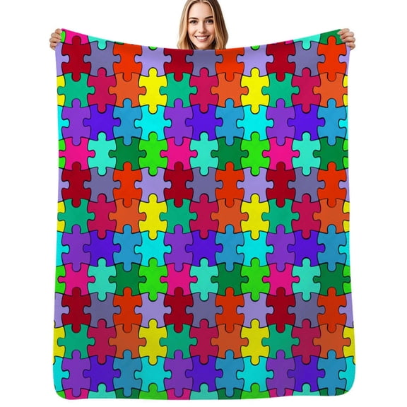 Colorful Puzzle Piece Soft Blanket Travel Bedding Throws Flannel Bedspread Sofa Bed Cover