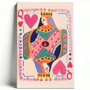 Colorful Queen Of Hearts Playing Card Premium Framed Canvas Wall Art - Whimsical Pop Art Decor For Bedroom Living Room, Easy To Hang, High-Definition Print 8*12inch20*30cm