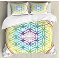 thumbnail image 1 of Colorful Queen Size Duvet Cover Set, Flower of Life Pattern Radiant Colors Cosmic Dimension Space Forms Artful Print, Decorative 3 Piece Bedding Set with 2 Pillow Shams, Multicolor, by Ambesonne, 1 of 3