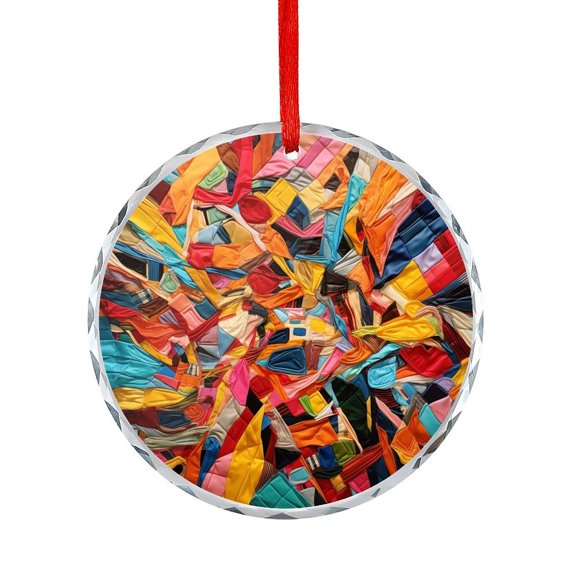 Colorful Quilt Strips Christmas Ornament Colorful Stripes Geometric Christmas Decorative Hanging Ornaments Xmas Tree Decor for Kids Mom Dad Friends Loves