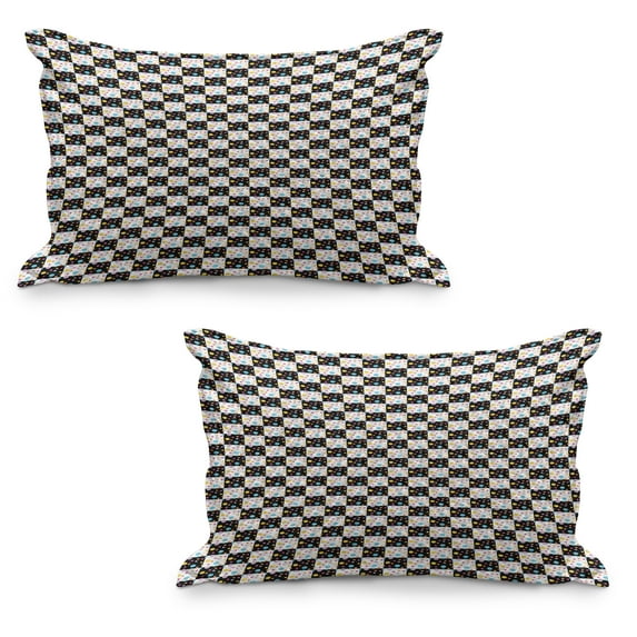 Colorful Quilted Pillowcover Set of 2, Black and White Checkered Pattern with Lively Colored Dots Modern Geometric Tile, Standard Queen Size Pillow Cover Bedroom, 36" x 20", Multicolor, by Ambesonne