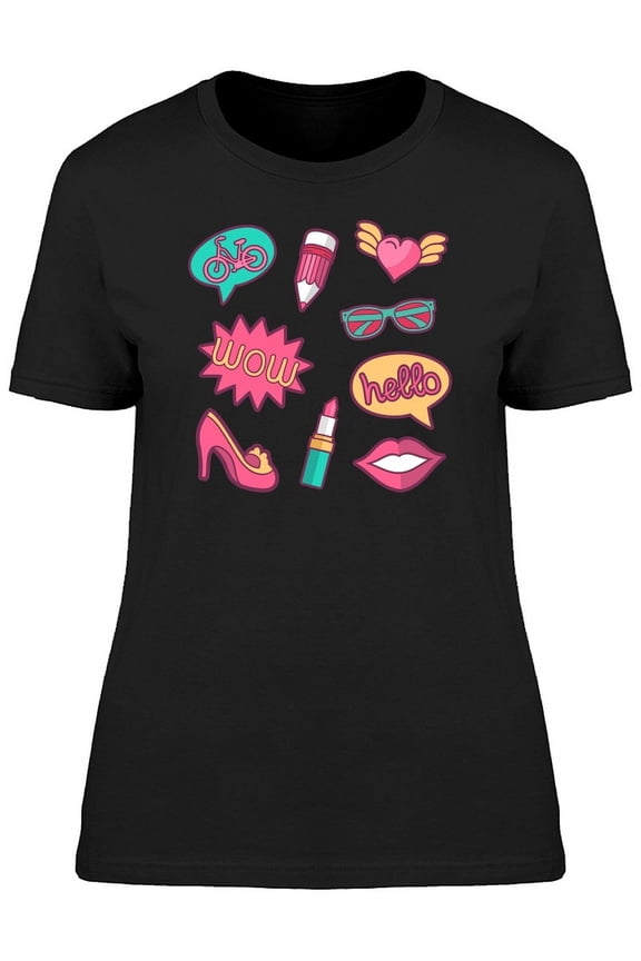 Colorful Quirky Patches Collection T-Shirt Women -Image by Shutterstock, Female 3X-Large