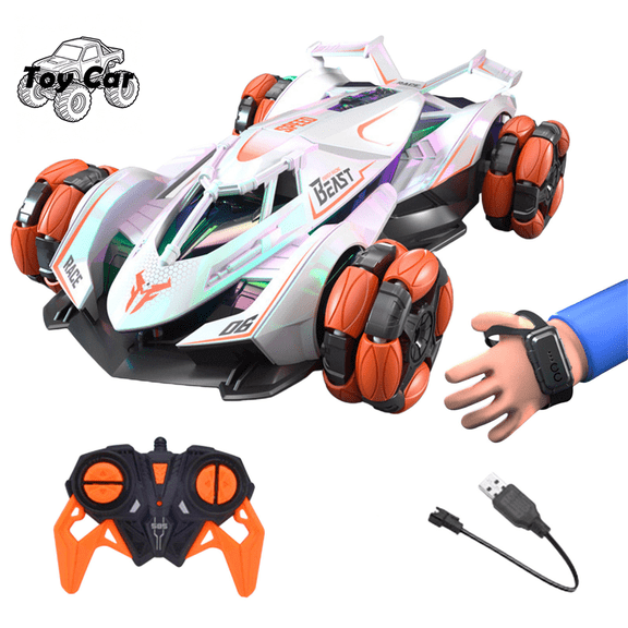 Colorful RC Drift Climbing Off Road Car, Dual Control Remote & Watch Gesture Sensing Stunt Vehicle, Rechargeable Kids Toy Automobile, Birthday Holiday Gift for Boys Girls Ages 6+