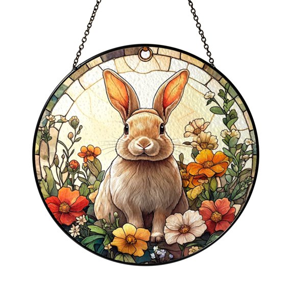 Colorful Rabbit Faux Stained Glass Acrylic Suncatcher – Window Hanging Art for Home