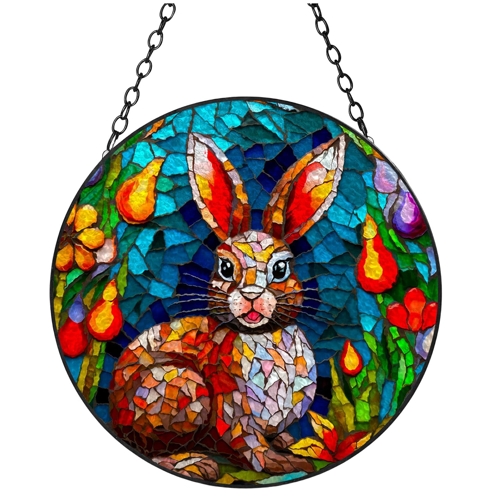 Colorful Rabbit Happy Easter Stained Glass Suncatcher Handmade Window ...