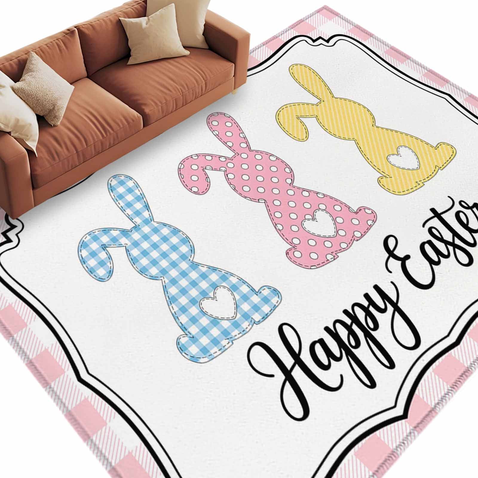 Kids Rugs Rabbit Colorful Rabbits Area Rugs Collection 5'x7', Happy Easter Cartoon ...
