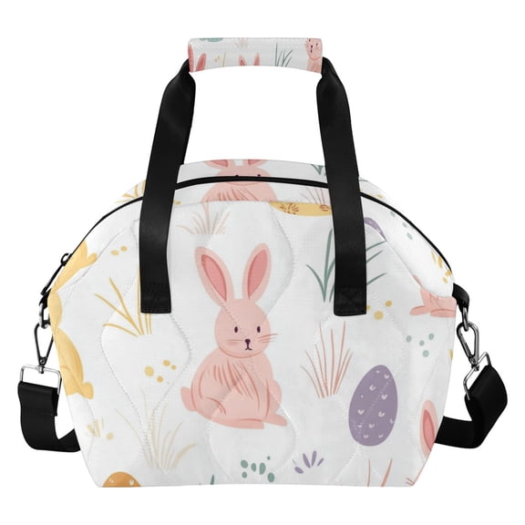 Colorful Rabbits Easter Eggs Grass Insulated Lunch Bag Reusable Quilted Lunch Box Waterproof Leakproof Lunch Container