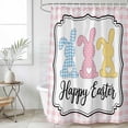 thumbnail image 1 of Colorful Rabbits Shower Curtain Set, Waterproof Shower Curtains for Bathroom, Happy Easter Cartoon Animal Pink Plaid Washable Fabric Cloth Bath Curtain for Bathtub Decoration with Hooks 60x72 Inches, 1 of 9