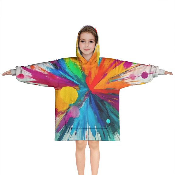 Colorful Radial Paint Burst Blanket Hoodies for Kids 6-13YR Oversize Wearable Blanket Hoodies for Boys Girls Teens