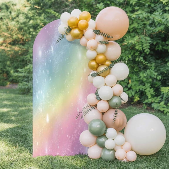 Colorful Rainbow Arch Backdrop Cover 5 FT, Modern Abstract Fantasy Gradient Rainbow Shining Star Wedding Arch Cover Stretchy Backdrop Stands Covers for Birthday Party Ceremony Banquet Decor
