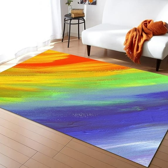 Colorful Rainbow Area Rug, Rainbow Oil Painting Indoor Non-Slip Kids Rugs, Upholstery Rug With Non-Slip Backing For Kids Boys Girls Bedroom Living Room Dining Room Study 5 x 6ft