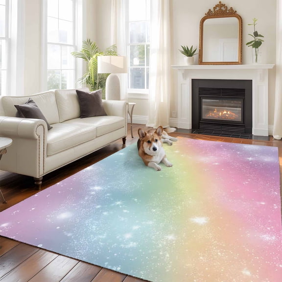 Colorful Rainbow Area Rugs 5x7 ft Modern Abstract Fantasy Gradient Rainbow Shining Star Washable Rug Non Slip Indoor Carpet Absorbent Floor Mat for Living Room Bedroom Dining Room