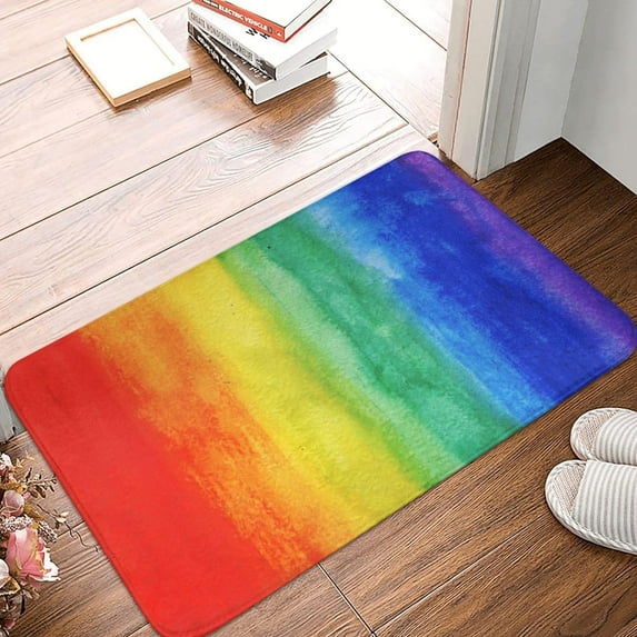 Colorful Rainbow Bath Mats for Bathroom, Soft Absorbent Bath Rug Non-Slip Floor Rug Carpets for Kitchen Bathroom Laundry Bedroom Living Room Decoration