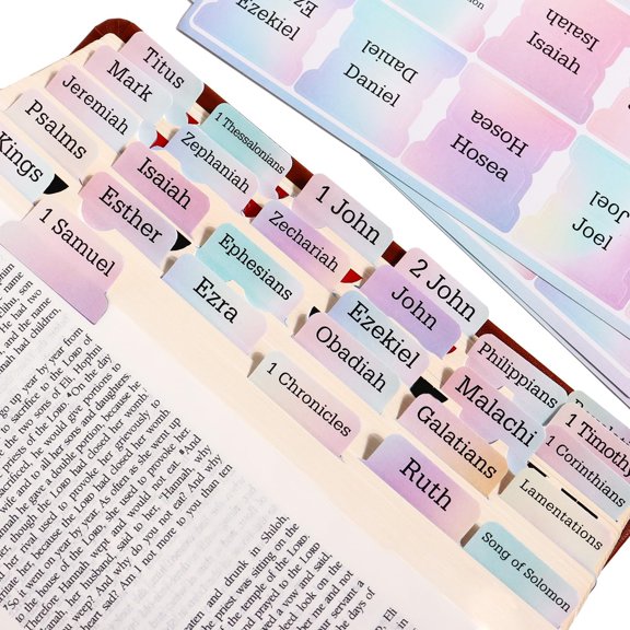 Colorful Rainbow Bible Tabs - Multi-Color Paper Index Tabs, Adults, fits Most Bible Versions (90 Tags)