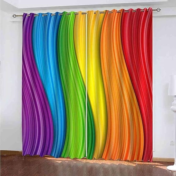 Colorful Rainbow Blackout Curtains, 3D Abstract Print Window Curtains, Thermal Insulated Darkening Grommet Drapes Set For Living Room Bedroom Kitchen Decor 26"W x 54"L (Pack of 2)