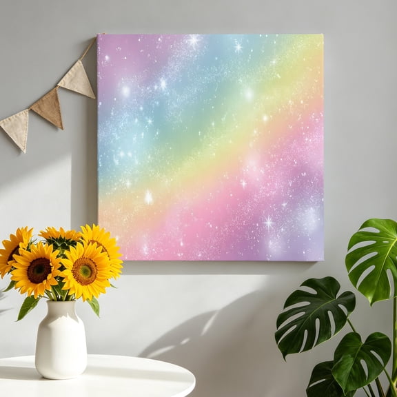 Colorful Rainbow Canvas Wall Art, Modern Abstract Fantasy Gradient Rainbow Shining Star Framed Canvas Wall Decor Picture Print Artwork Decorations for Living Room Office Ready to Hang 12" x 12"