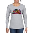 thumbnail image 1 of Colorful Rainbow Cat Animal Lover Womens Graphic Long Sleeve T-Shirt, Heather Grey, Medium, 1 of 3