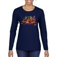 thumbnail image 1 of Colorful Rainbow Cat Animal Lover Womens Graphic Long Sleeve T-Shirt, Navy, Small, 1 of 3