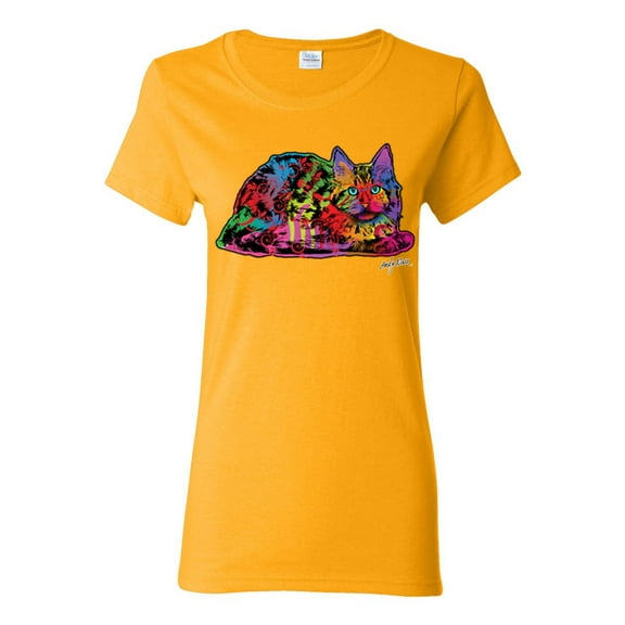 Colorful Rainbow Cat Animal Lover Womens Graphic T-Shirt, Gold, 3XL