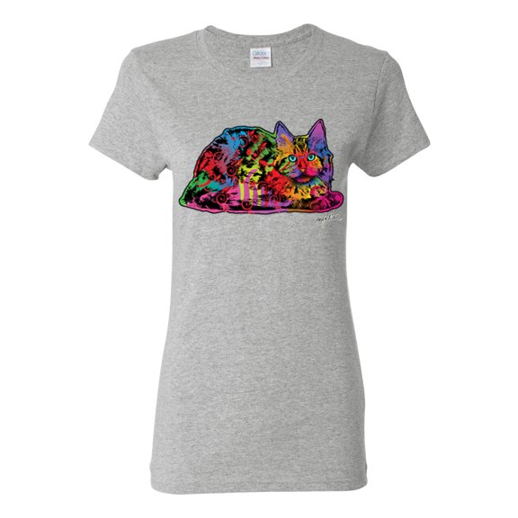 Colorful Rainbow Cat Animal Lover Womens Graphic T-Shirt, Heather Grey, 2XL