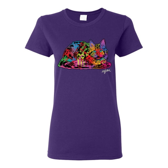 Colorful Rainbow Cat Animal Lover Womens Graphic T-Shirt, Purple, X-Large