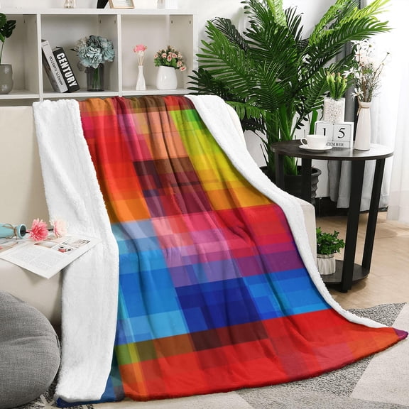 Colorful Rainbow Checkered Pattern Blanket,Comfortable Soft Flannel Throw Blanket,All Season,Warm Lightweight Blankets for Sofa Bed Couch Living Room Chair,50"x60"