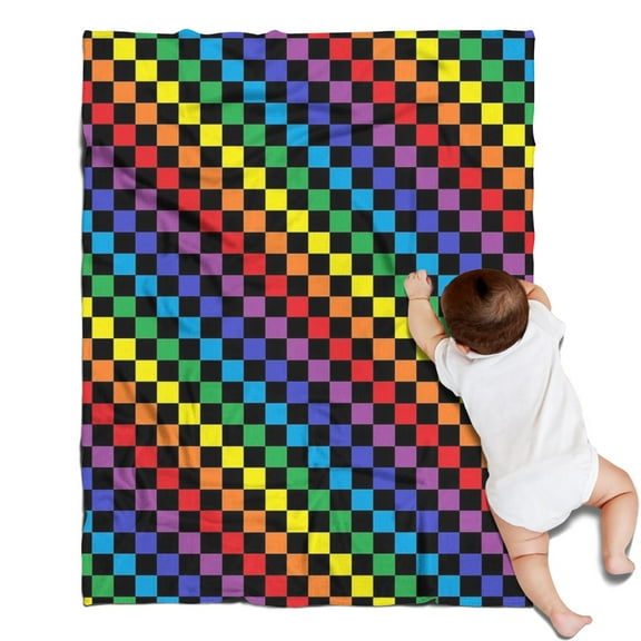 Colorful Rainbow Checkered Pattern Blanket,Comfortable Soft Lamb Wool Throw Blanket,All Season,Warm Lightweight Blankets for Sofa Bed Couch Living Room Chair,30"x40"