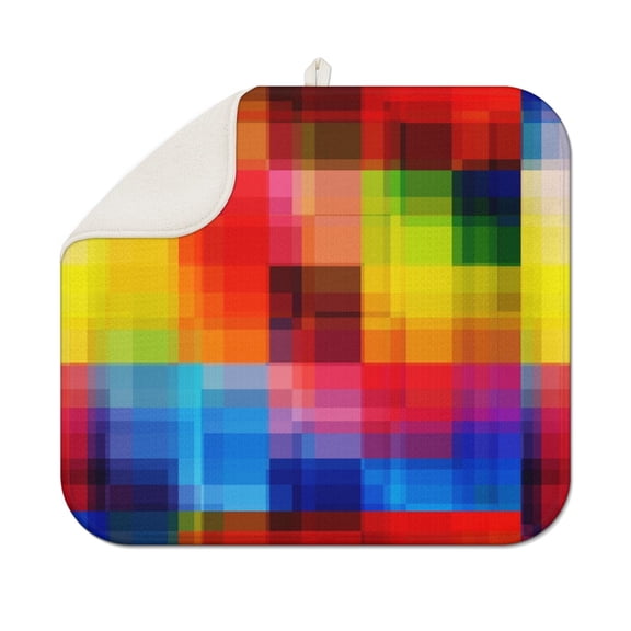 Colorful Rainbow Checkered Pattern Dish Drying Mat for Kitchen 1 Pack, Ultra Absorbent Microfiber Dishes Drainer Mats,16"x18"