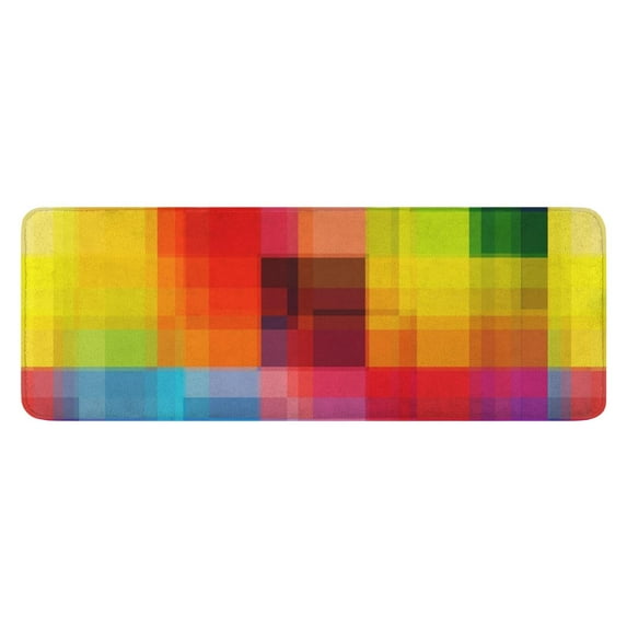Colorful Rainbow Checkered Pattern Kitchen Rug Mat,Kitchen Runner Rugs Non Skid Washable,Decorative Kitchen Floor Mats for Kitchen,Sink,Laundry,17"x47.2"
