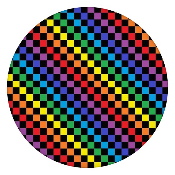 Colorful Rainbow Checkered Pattern Round Fitted Tablecloth with Elastic Edge,Dining Table Cover Waterproof,Outdoor Round Tablecloth for Camping,Dining,Indoor and Outdoor
