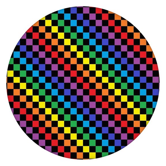 Colorful Rainbow Checkered Pattern Round Fitted Tablecloth with Elastic Edge,Dining Table Cover Waterproof,Outdoor Round Tablecloth for Camping,Dining,Indoor and Outdoor