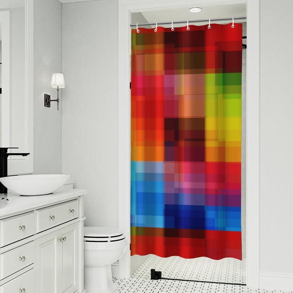 Colorful Rainbow Checkered Pattern Shower Curtain 36"x72" ,Bathroom Decorative Shower Curtains Set with 12 Hooks,Modern Waterproof Washable Shower Curtain