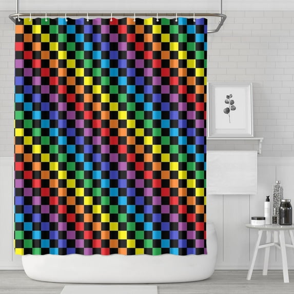 Colorful Rainbow Checkered Pattern Shower Curtain 72"x84" ,Bathroom Decorative Shower Curtains Set with 12 Hooks,Modern Waterproof Washable Shower Curtain