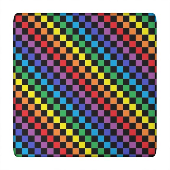 Colorful Rainbow Checkered Pattern Square Fitted Tablecloth with Elastic Edge,Square Table Cover,Washable Elastic Table Cover for Home Kitchen Party Decor 34"x34"