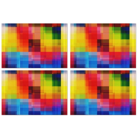 Colorful Rainbow Checkered Pattern Summer Placemats Table Placemats Set Of 4-Linen Kitchen Washable Placemats Table Mats 11.8"x17.7" Non-Slip Heat Resistant