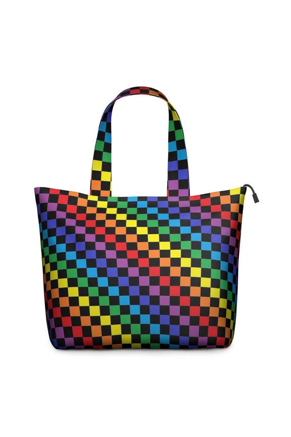 Colorful Rainbow Checkered Pattern Travel Tote Bags for Women Carry On,Large Weekender Bags for Women Travel,Multi Functional Duffle Bag for Work,Shopping,Sports