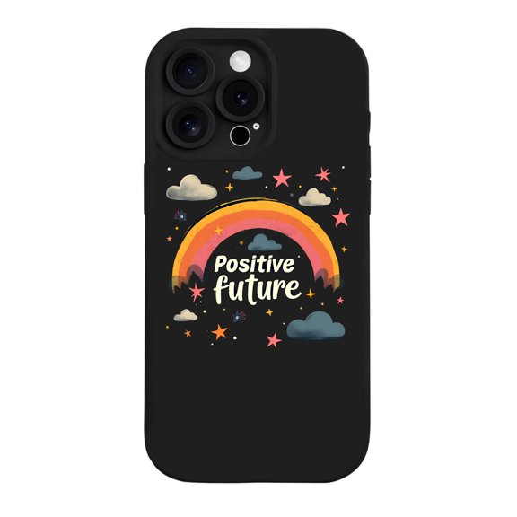 Colorful Rainbow & Cloud Design iPhone 15 Pro Case - Lightweight Yellowing Resistant Whimsical " Positive Future " Theme