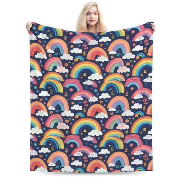 Colorful Rainbow Cloud Throw Blanket, Gifts For Men Women, Soft Warm Cozy Lightweight Fleece Throw Blankets Sherpa Fuzzy Stuff For Bed Sofa Couch Chair 50"X40"