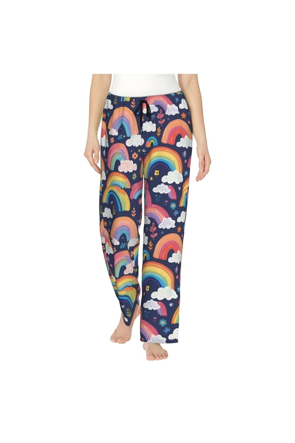 Colorful Rainbow Cloud Women's Comfy Pajama Pants with Pockets,Soft Stretch Drawstring Lounge Pants, Soft Casual Wide Leg Pjs Sleep Bottoms