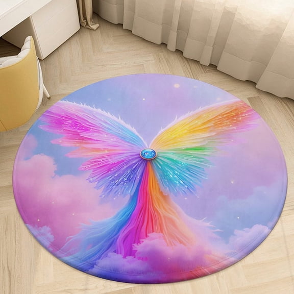 Colorful Rainbow Clouds Round Area Rugs for Bedroom Living Room, 4FT Soft Comfy Indoor Circle Carpets, Floor Mat