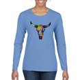 thumbnail image 1 of Colorful Rainbow Cow Bull Skull Animal Lover Womens Graphic Long Sleeve T-Shirt, Light Blue, Large, 1 of 3