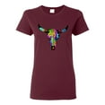 thumbnail image 1 of Colorful Rainbow Cow Bull Skull Animal Lover Womens Graphic T-Shirt, Maroon, X-Large, 1 of 3
