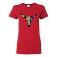thumbnail image 1 of Colorful Rainbow Cow Bull Skull Animal Lover Womens Graphic T-Shirt, Red, Medium, 1 of 3