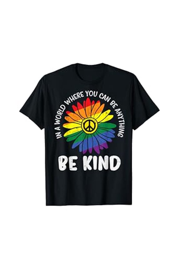 Colorful Rainbow Daisy Peace T-Shirt for Positive Vibes and LGBT Pride