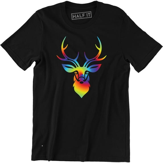 Colorful Rainbow Deer Wild Forest Animal Men's Short Sleeve Tee Shirt