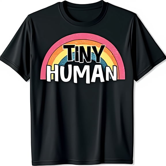 Colorful Rainbow Design Black T-Shirt for Tiny Human Fun Slogan