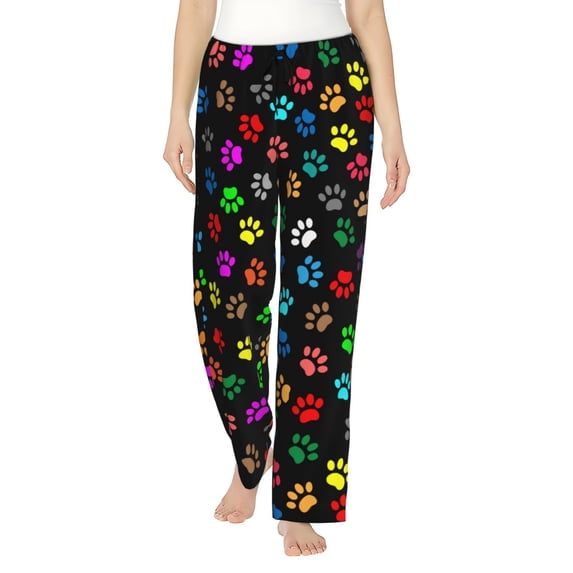 Colorful Rainbow Dog Cat Paws Women'S Pajama Pants Drawstring Pj Bottoms Pants With Pockets 3x-Large