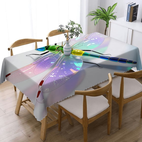 Colorful Rainbow Dragonfly Rectangular Tablecloth, Machine-Made - Polyester Tablecloths Tablecloths rectangle , Cafe, dinner, brunch, buffet, picnic