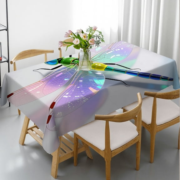 Colorful Rainbow Dragonfly Tablecloths for dining table, Polyester Tablecloths - Rectangular Tablecloth, Cafe, dinner, brunch, buffet, picnic, party