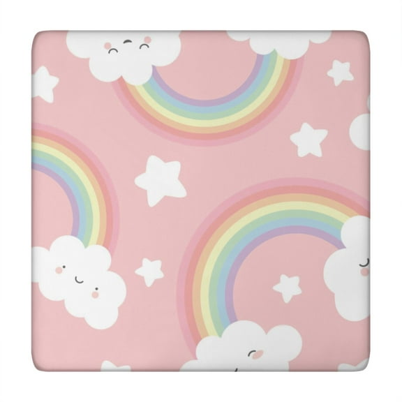Colorful Rainbow Elastic Fitted Table Cover - Cute Cartoon Square Tablecloth for Kids, Soft Durable Washable Snug Fit (Fun Animal Prints)